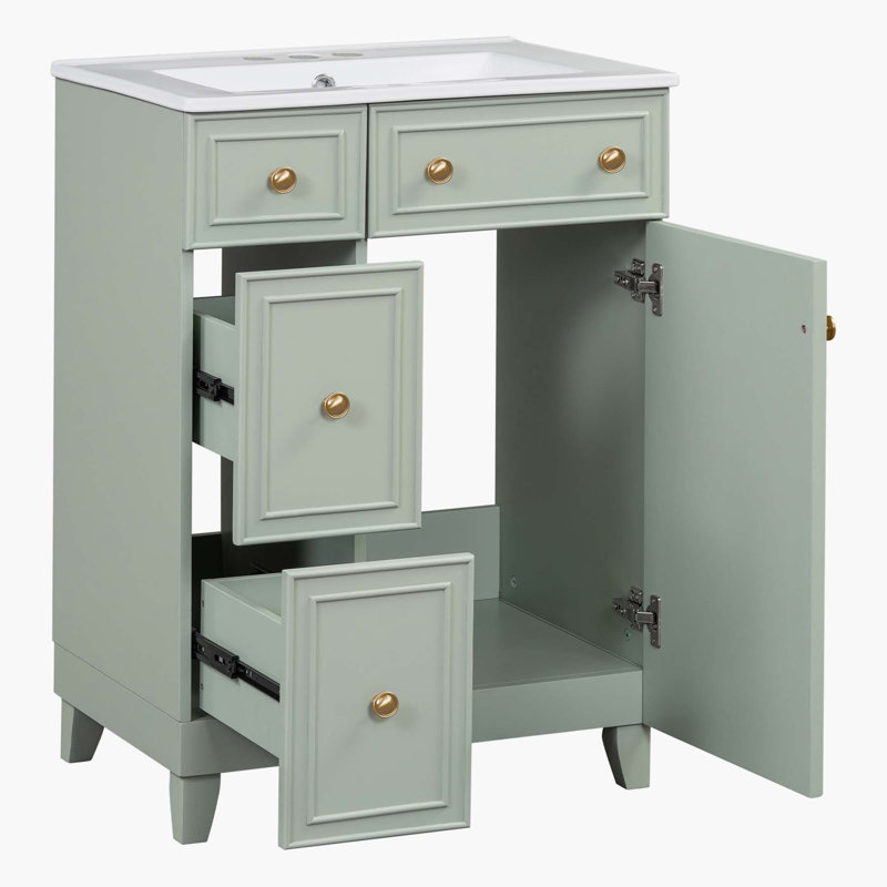 Winston Porter 24-Inch Bathroom Vanity Cabinet with Ceramic Sink, 2 ...